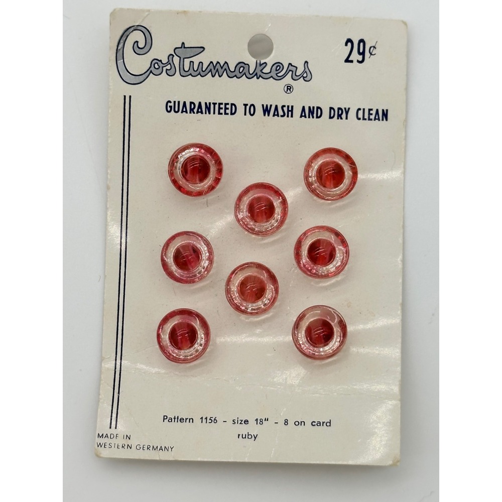 Costumakers Sewing Buttons Vintage West Germany Pattern 1156 Ruby 18" 8pc